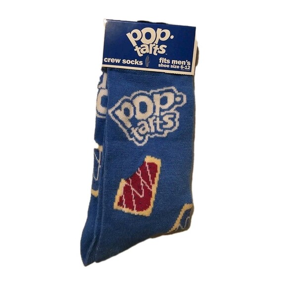Pop Tarts Socks Adult Mens Size 6-12 Blue Fun Graphic Novelty Crew 1 Pack - Picture 1 of 2